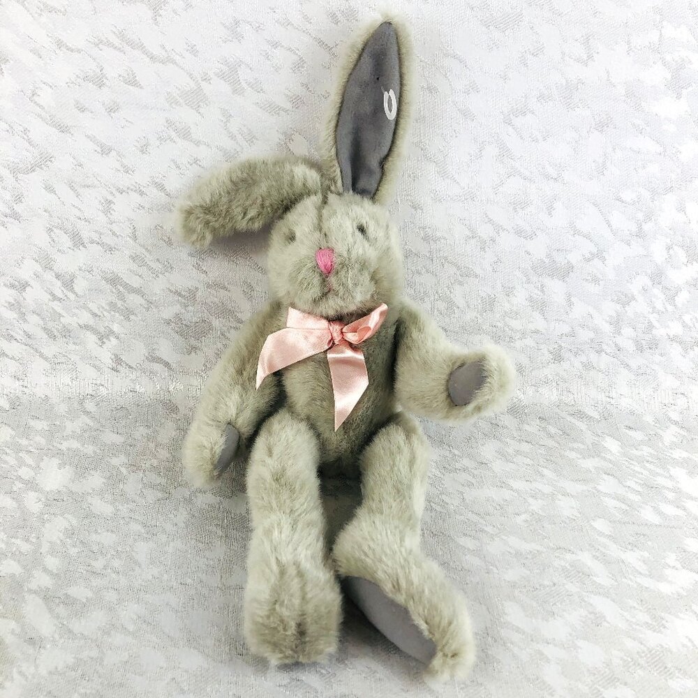 Kellogg’s Co. Sasco Vintage 1997 Gray Bunny Plush 14” with Pink Bow Spring Decor